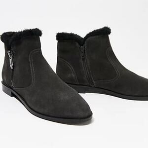 Marc Fisher Suede Ankle Boots Faux Fur Trimmed  - GREY - 8W - NWOB